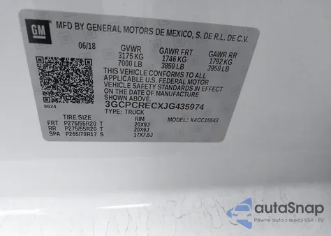2018 Chevrolet Silverado 1500 1Lt from USA, damaged, VIN 3GCPCRECXJG435974